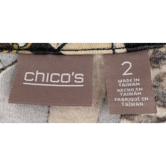 Chicos Animal & Abstract Print Top Size 2 Medium 3/4 Sleeves Red Gold - Picture 2 of 6